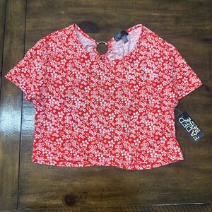 Faded‎ Rose Womens XL Red Ditsy Floral Open Back Ring Detail Crop Top NWT